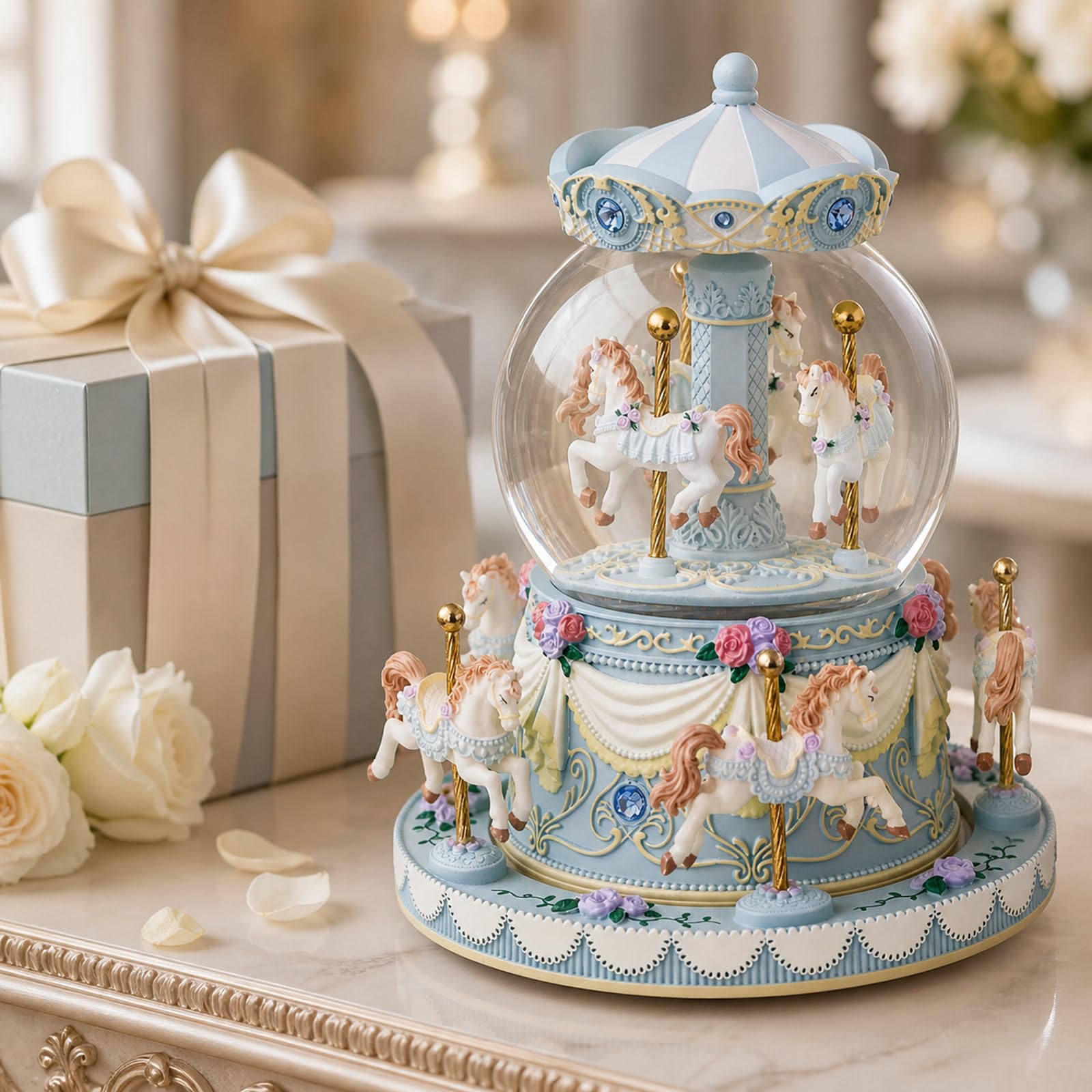 Amazon.com: Blue Carousel Snow Globe Music Box with LED Lights